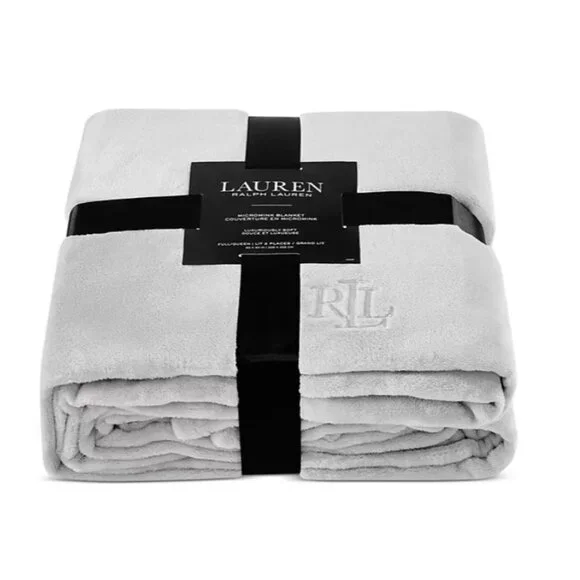 Lauren Ralph Lauren Micromink Plush Blanket – Queen – Grey – NWT - Picture 2 of 4